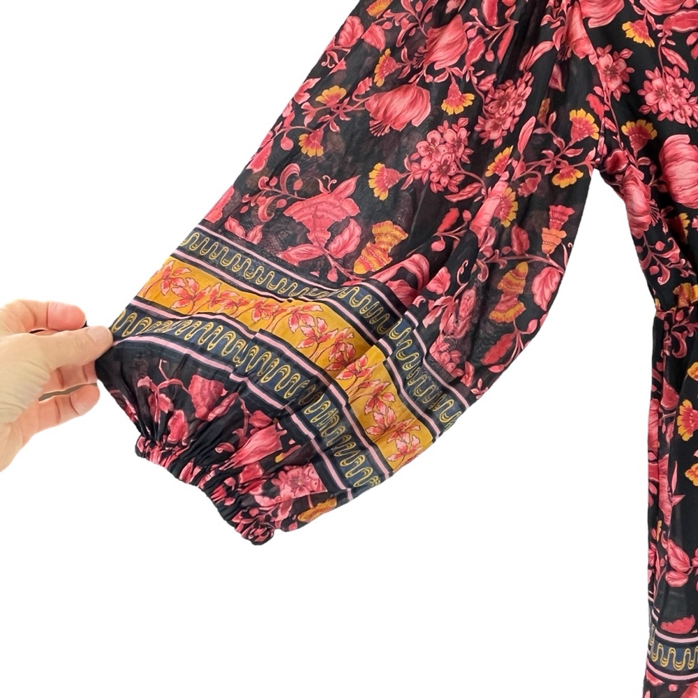 Alice + Olivia Black Floral Mini Dress with Pink and Gold Border - Picture 8 of 16